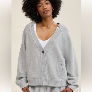 Aerie Cozy Grey V-Neck Button Fleece Cardigan Size Small, NWT